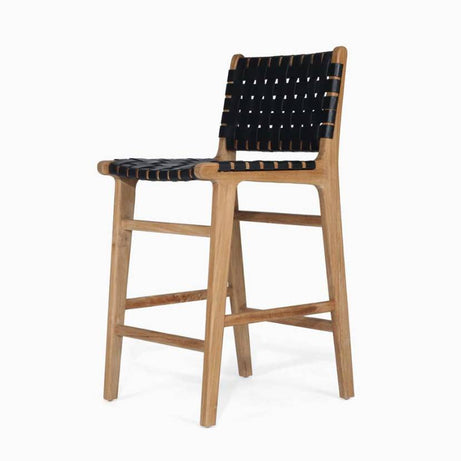 Leather Strap Counter Stool - Black