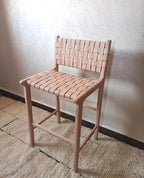 Leather Counter Stool - Natural Teak Wood With Natural Leather