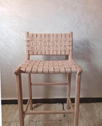 Leather Counter Stool - Natural Teak Wood With Natural Leather