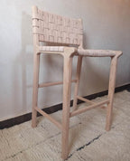 Leather Counter Stool - Natural Teak Wood With Natural Leather