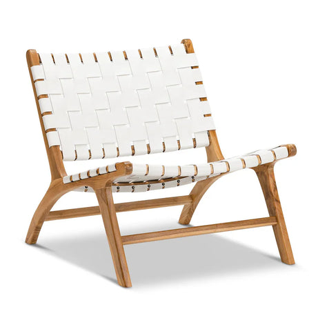 Woven Leather Lounge Chair - White