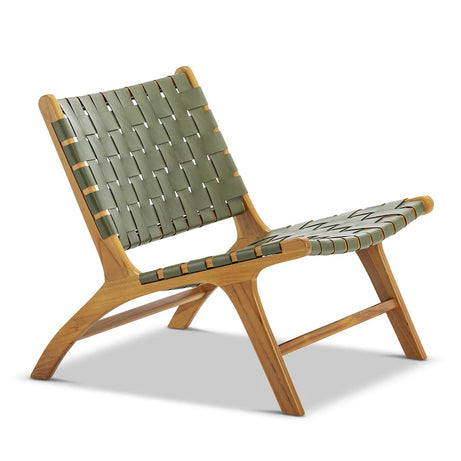 Woven Leather Lounge Chair - Olive Green