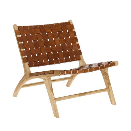 Woven Leather Lounge Chair - Brown