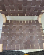 Leather Strap Counter Stool - Natural Teak Wood With Dark Brown Leather