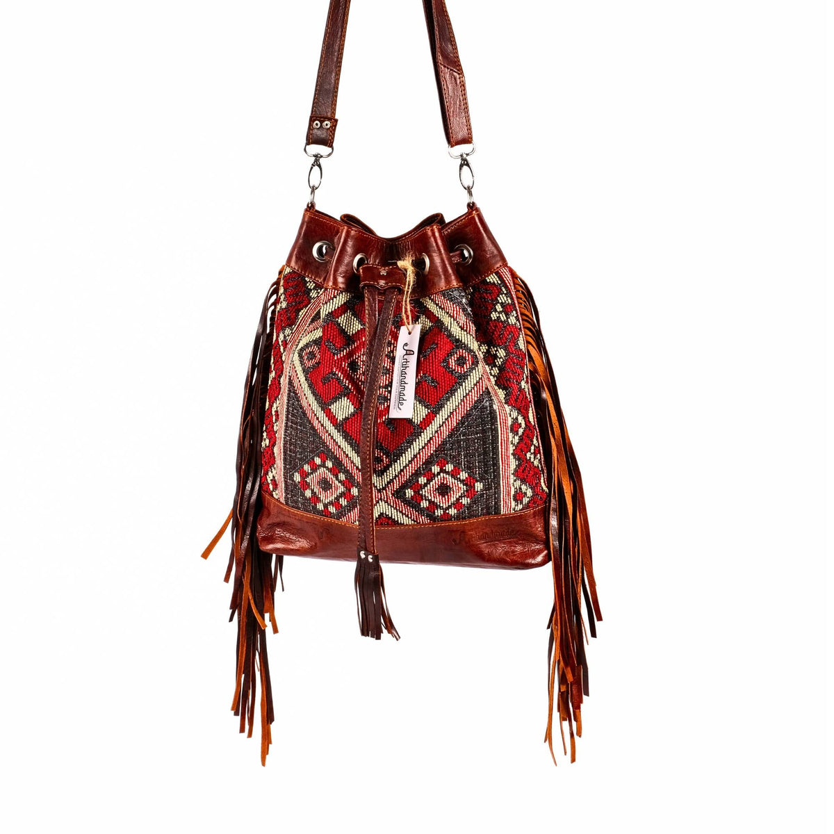 Vintage Tote Bag, Leather Fringed Bohemian Shoulder Bag