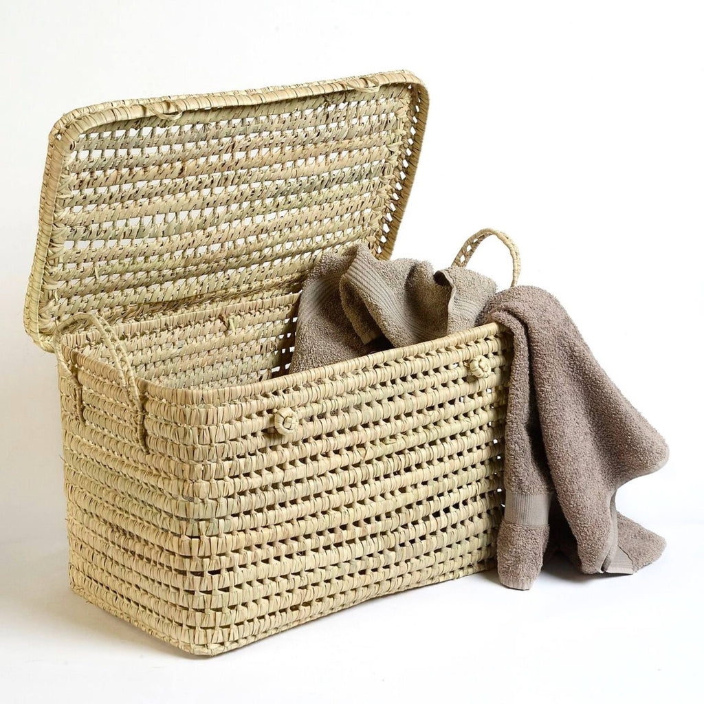Palm Leaf Storage Trunk Lidded Toy Box - Large Wicker Storage 31 Inches