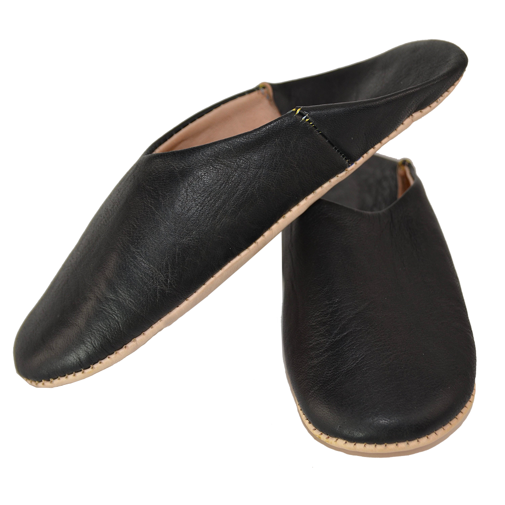 Moroccan Leather Slipper Black Color - marrakechcraft