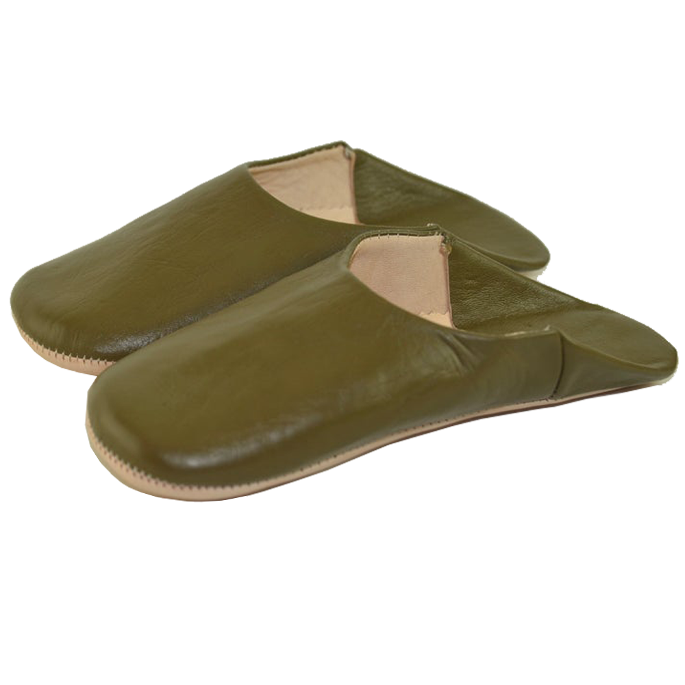 Moroccan Leather Slipper Dark Green Color - marrakechcraft
