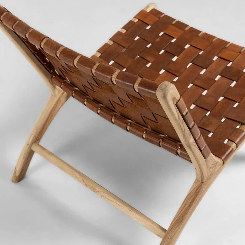 Woven Leather Lounge Chair - Brown