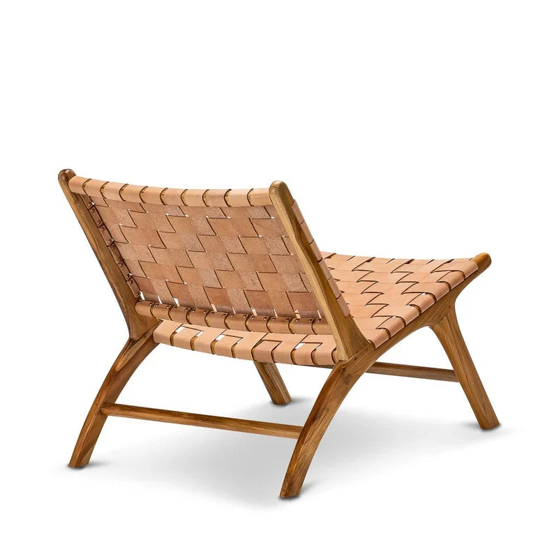 Woven Leather Lounge Chair - Tan