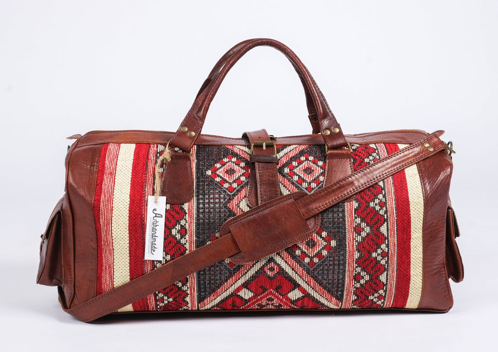 Premium Set of 3 Leather Kilim Travel Bags - Unique and Stylish