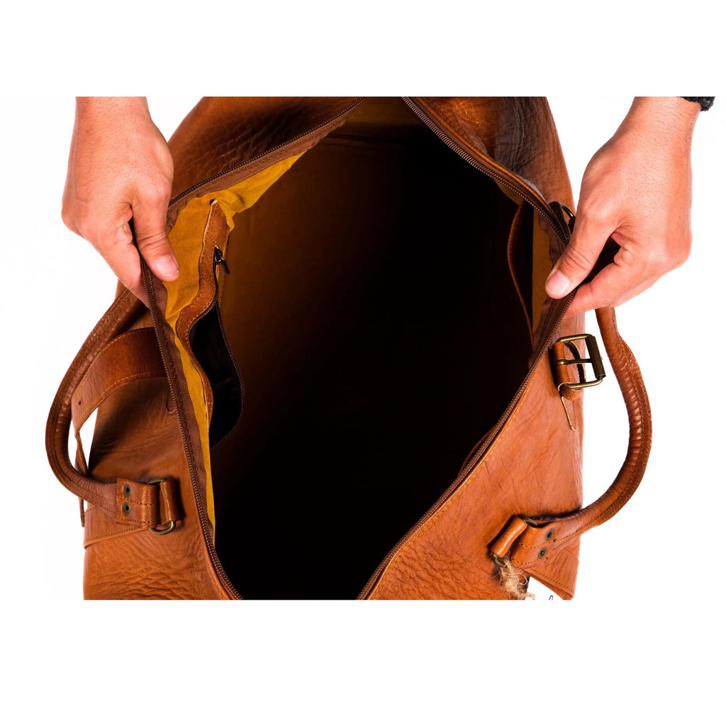 Leather Duffel Bag, Weekender Cognac Leather Travel Bag