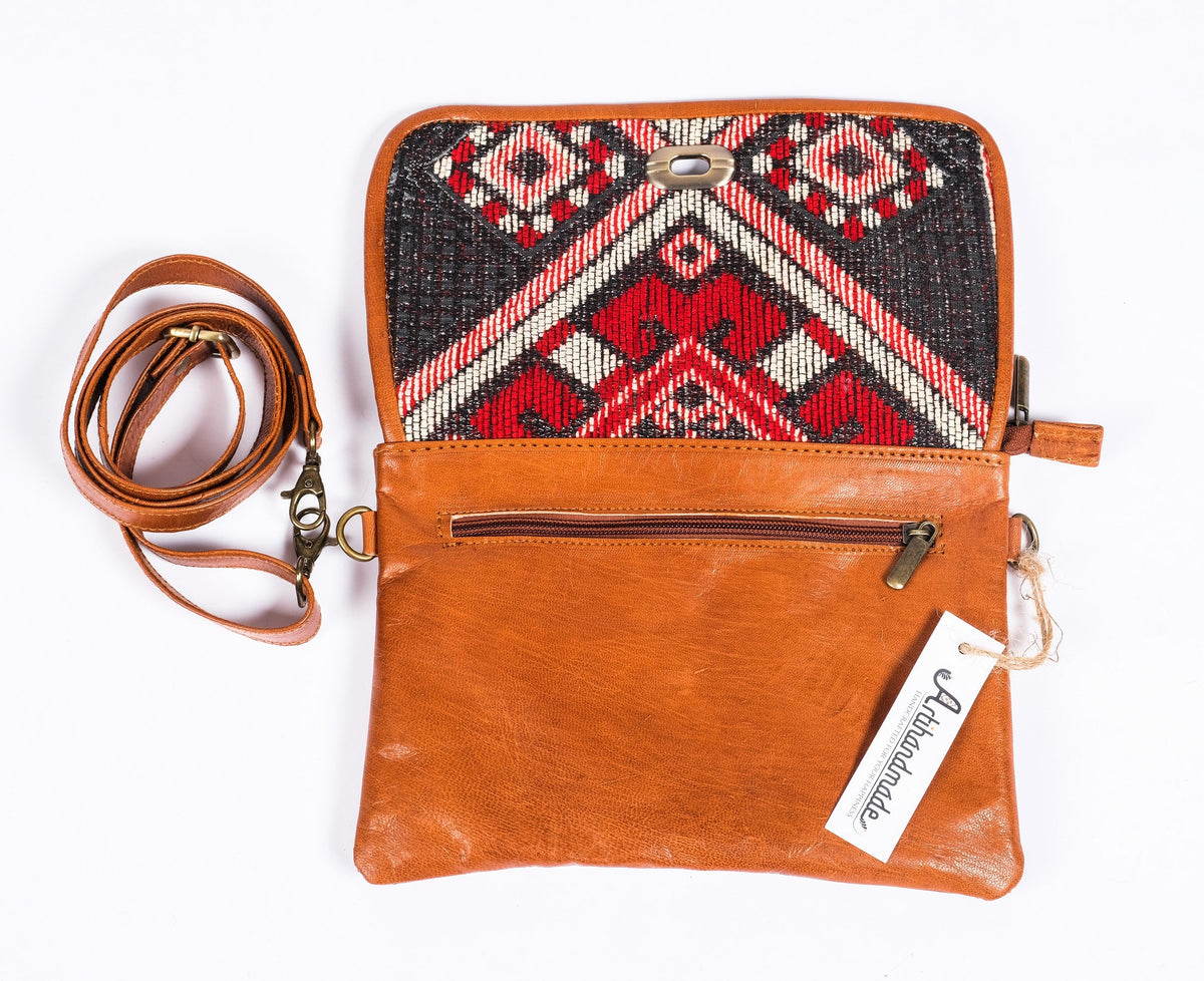 Women's Leather Tote Bag - Bohemian Style with Crossbody Sling Bag