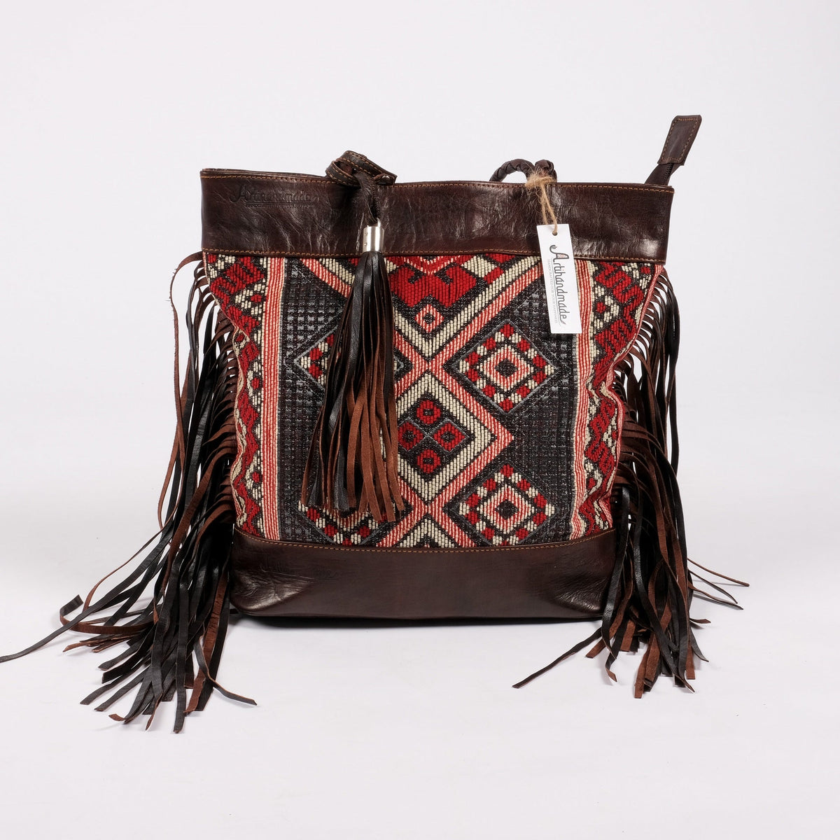 Leather Tote Bag, Leather Fringed Bohemian Shoulder Bag