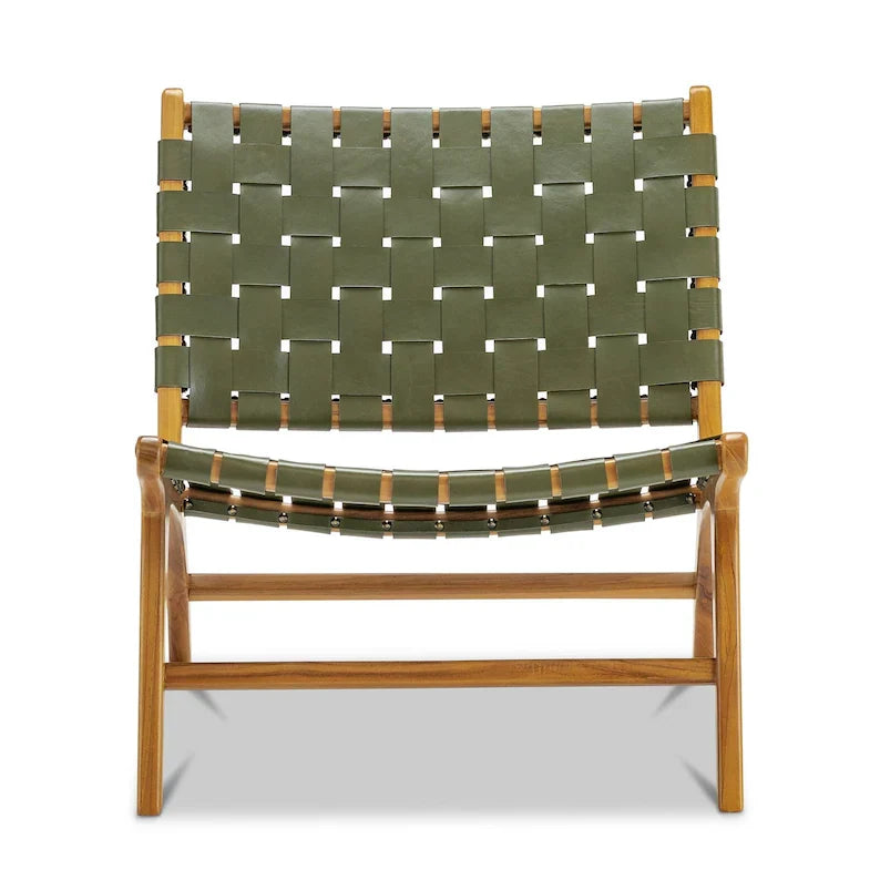 Woven Leather Lounge Chair - Olive Green