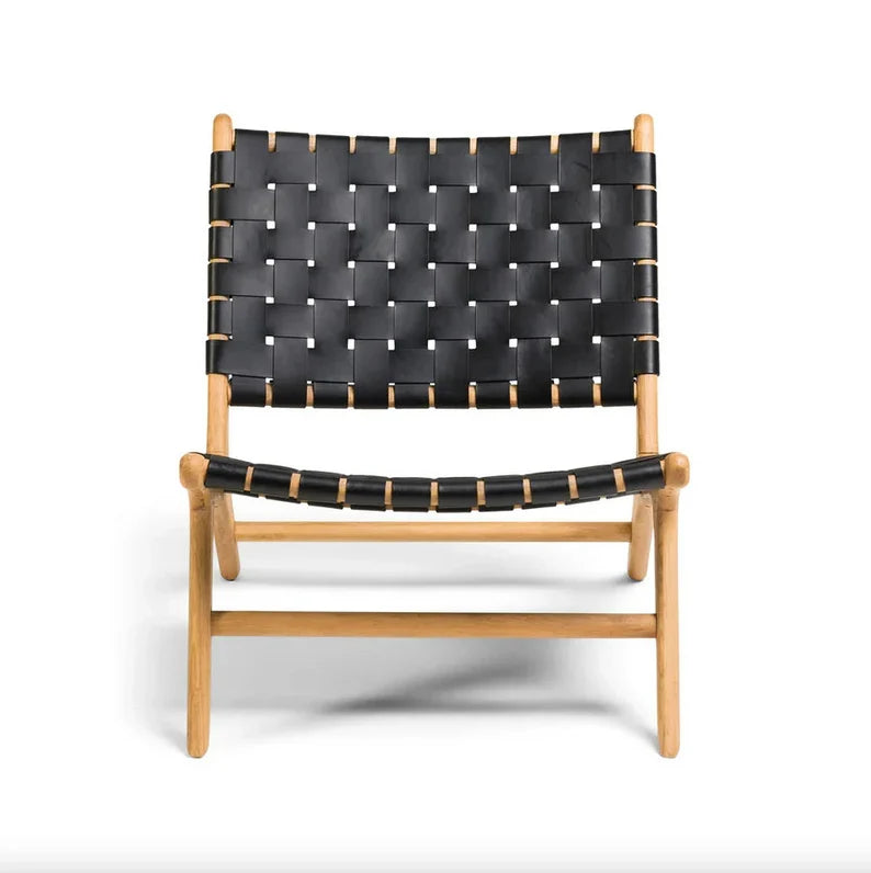 Woven Leather Lounge Chair - Black
