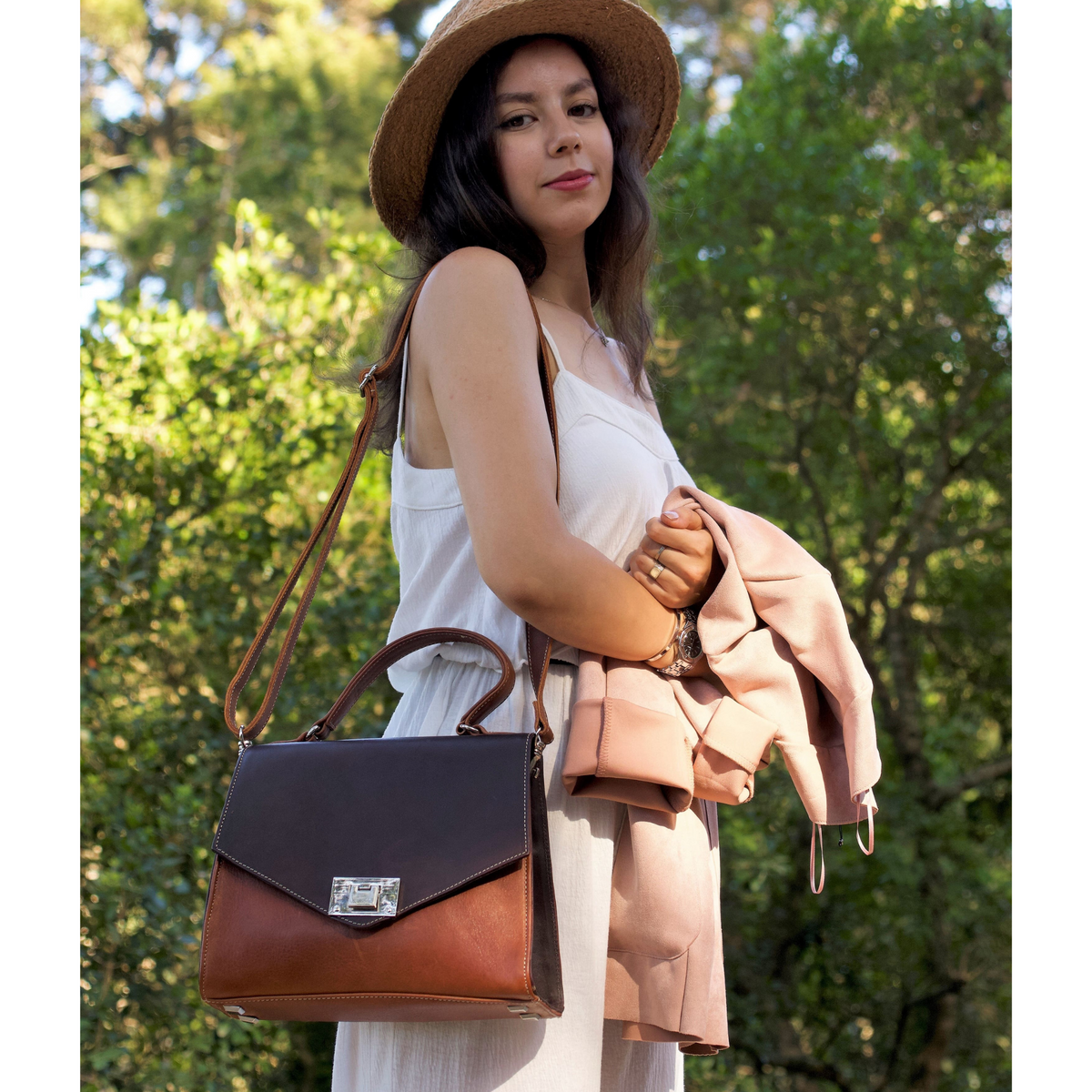 Women's Leather Handbag with 2 Adjustable Straps