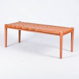 Helga Woven Leather Bench - Cognac Teak Wood With Brown Cognac Strap Leather