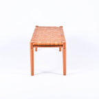 Helga Woven Leather Bench Cognac Teak Wood With Brown Cognac Strap Leather