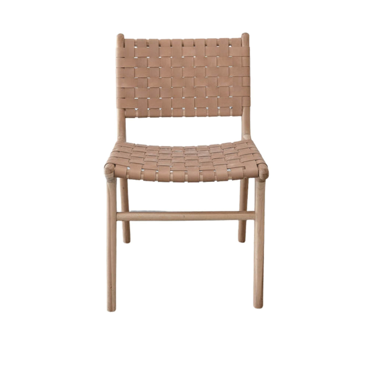 Artihandmade® Ljus dining chairs, a blend of teak wood and woven leather, beige.