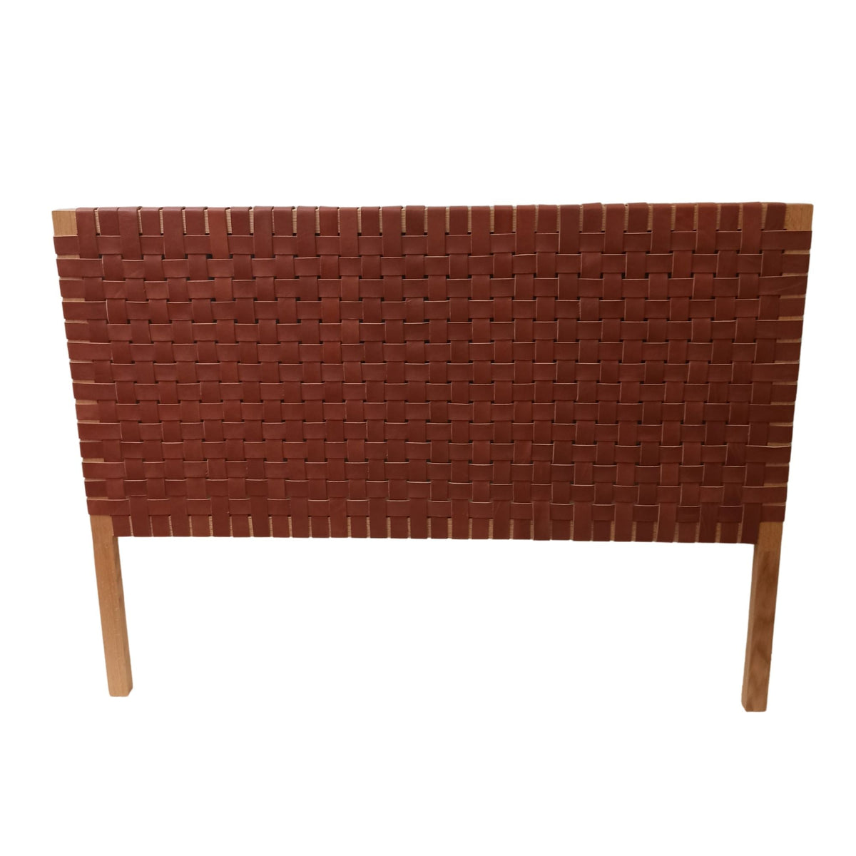 Solid wood frame of Artihandmade® leather headboard, highlighting durability and natural tones.