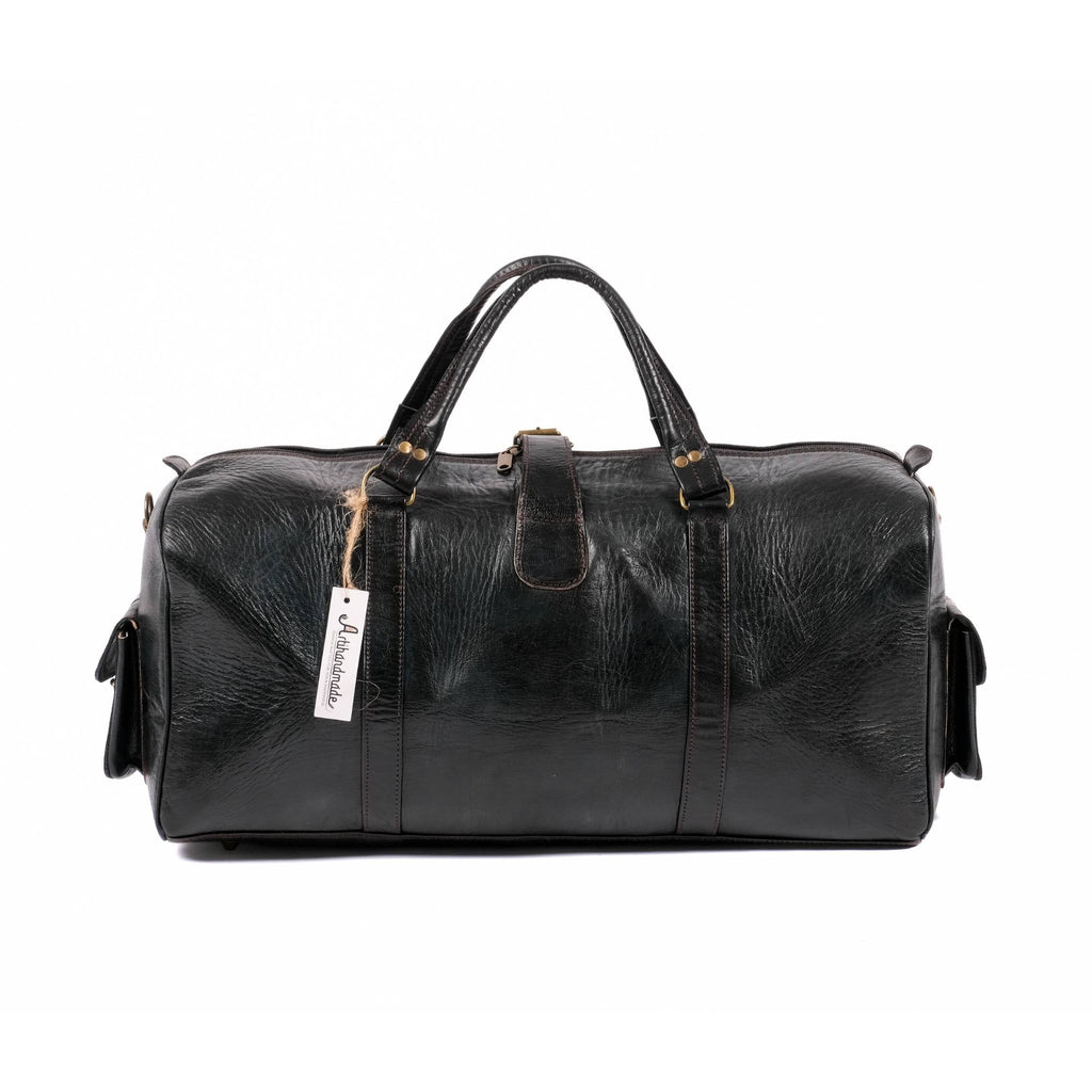 Leather Duffle Bag, Weekender Black Leather Travel Bag