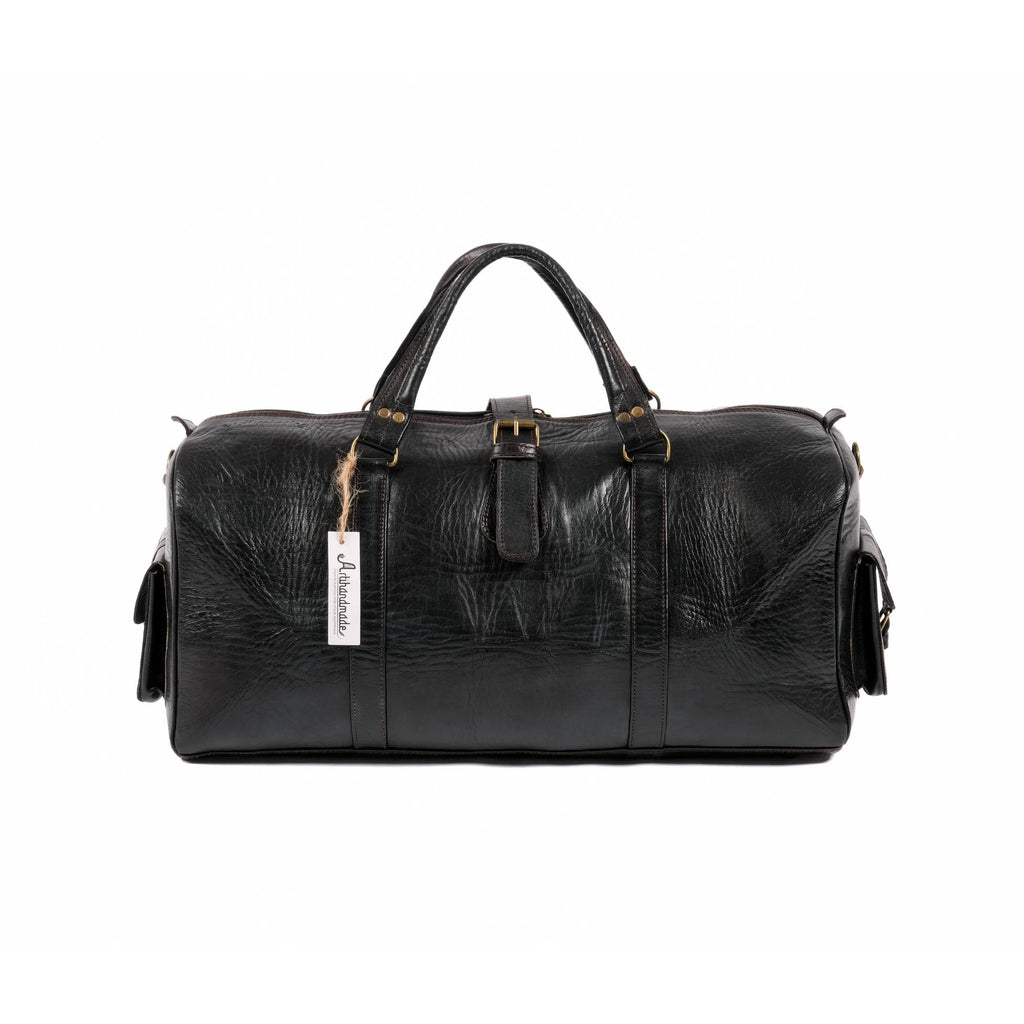 Leather Duffle Bag, Weekender Black Leather Travel Bag