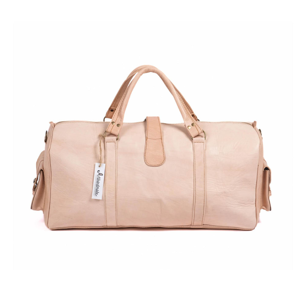 Leather Duffel Bag, Weekender Natural Leather Travel Bag
