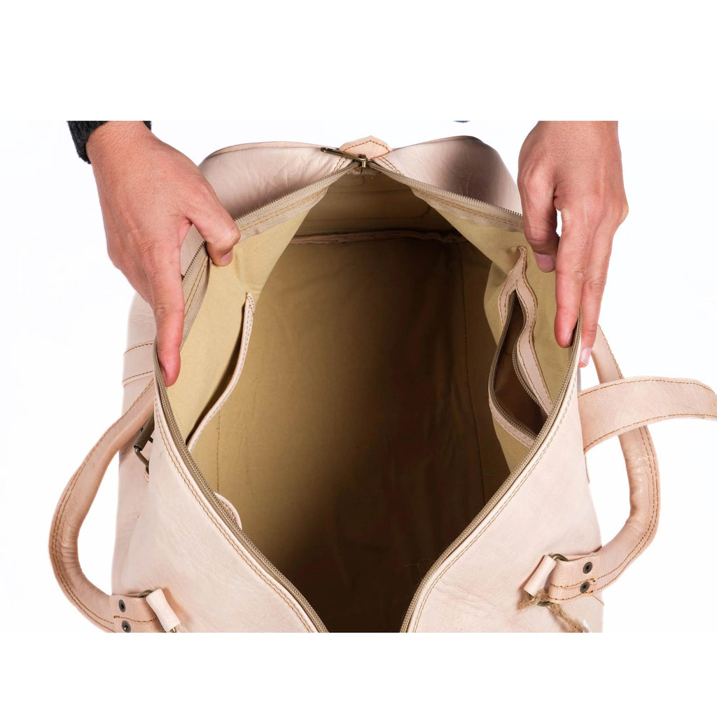 Leather Duffel Bag, Weekender Natural Leather Travel Bag