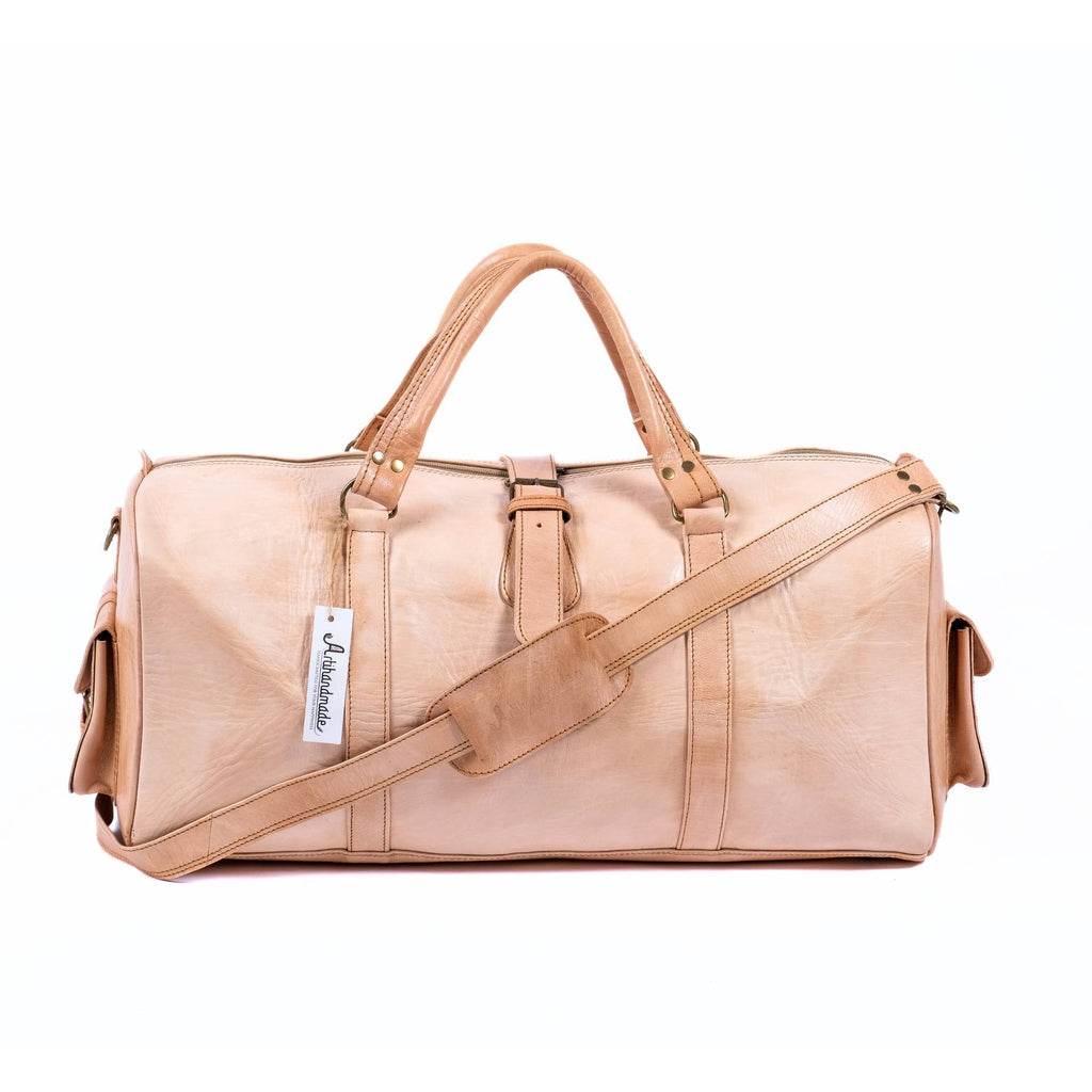Leather Duffel Bag, Weekender Natural Tan Leather Travel Bag