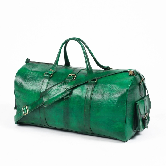 Leather Duffel Bag - Weekender Green Full Grain Leather