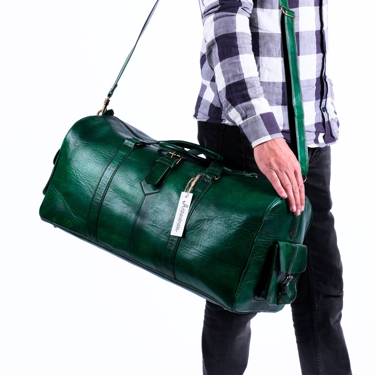 Leather Duffel Bag - Weekender Green Full Grain Leather