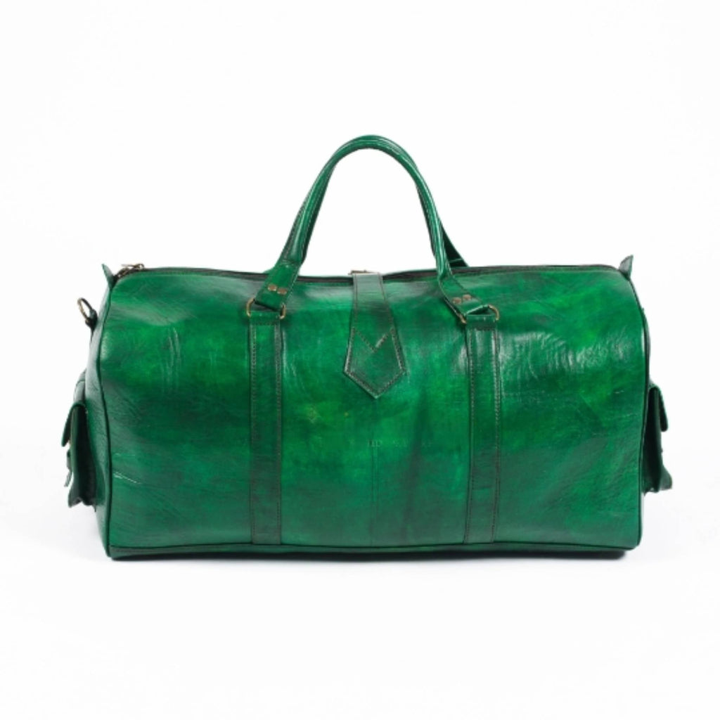 Leather Duffel Bag - Weekender Green Full Grain Leather