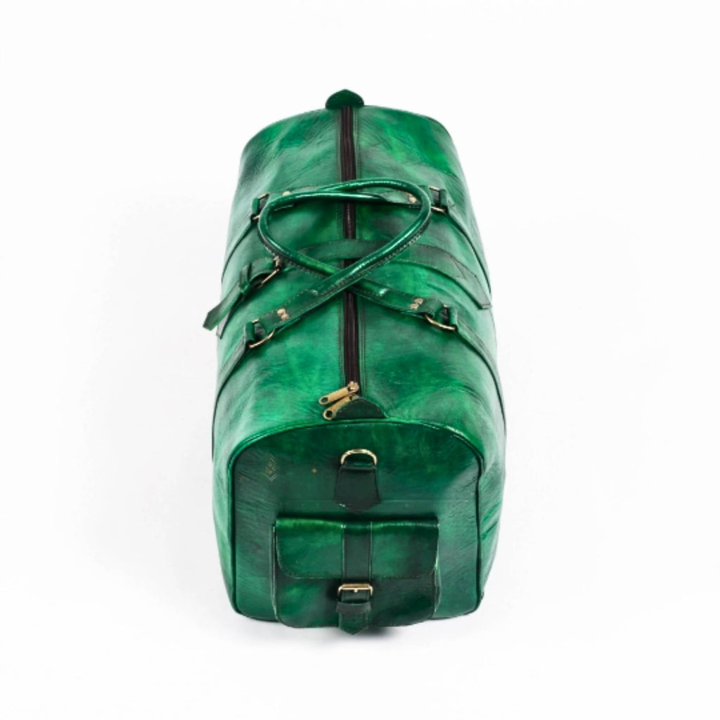 Leather Duffel Bag - Weekender Green Full Grain Leather