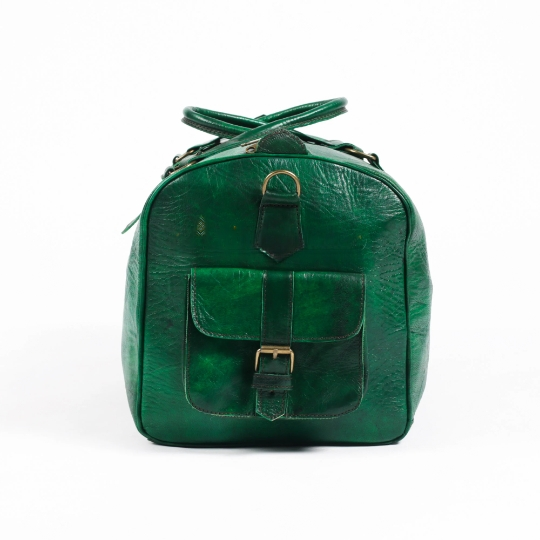 Leather Duffel Bag - Weekender Green Full Grain Leather
