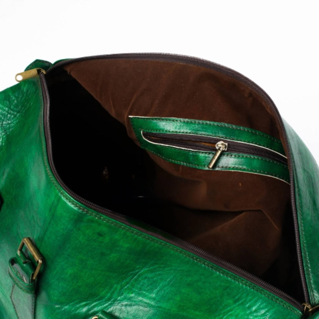 Leather Duffel Bag - Weekender Green Full Grain Leather