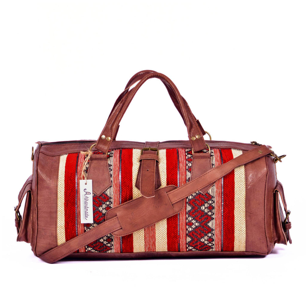 Boho leather kilim travel bag
