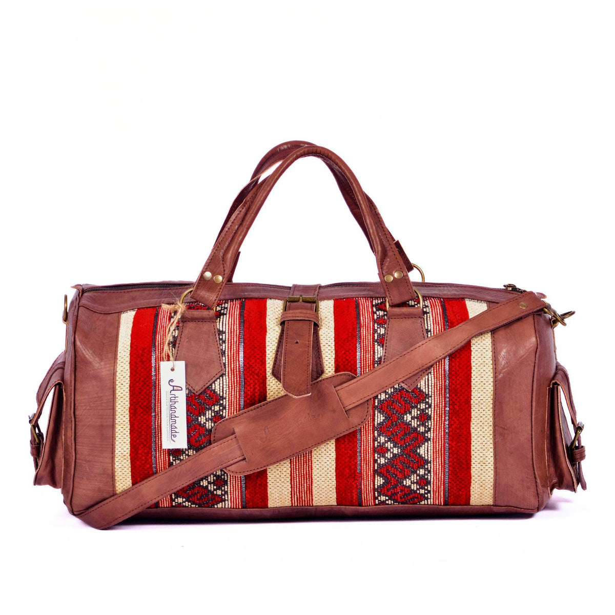 Boho leather kilim travel bag
