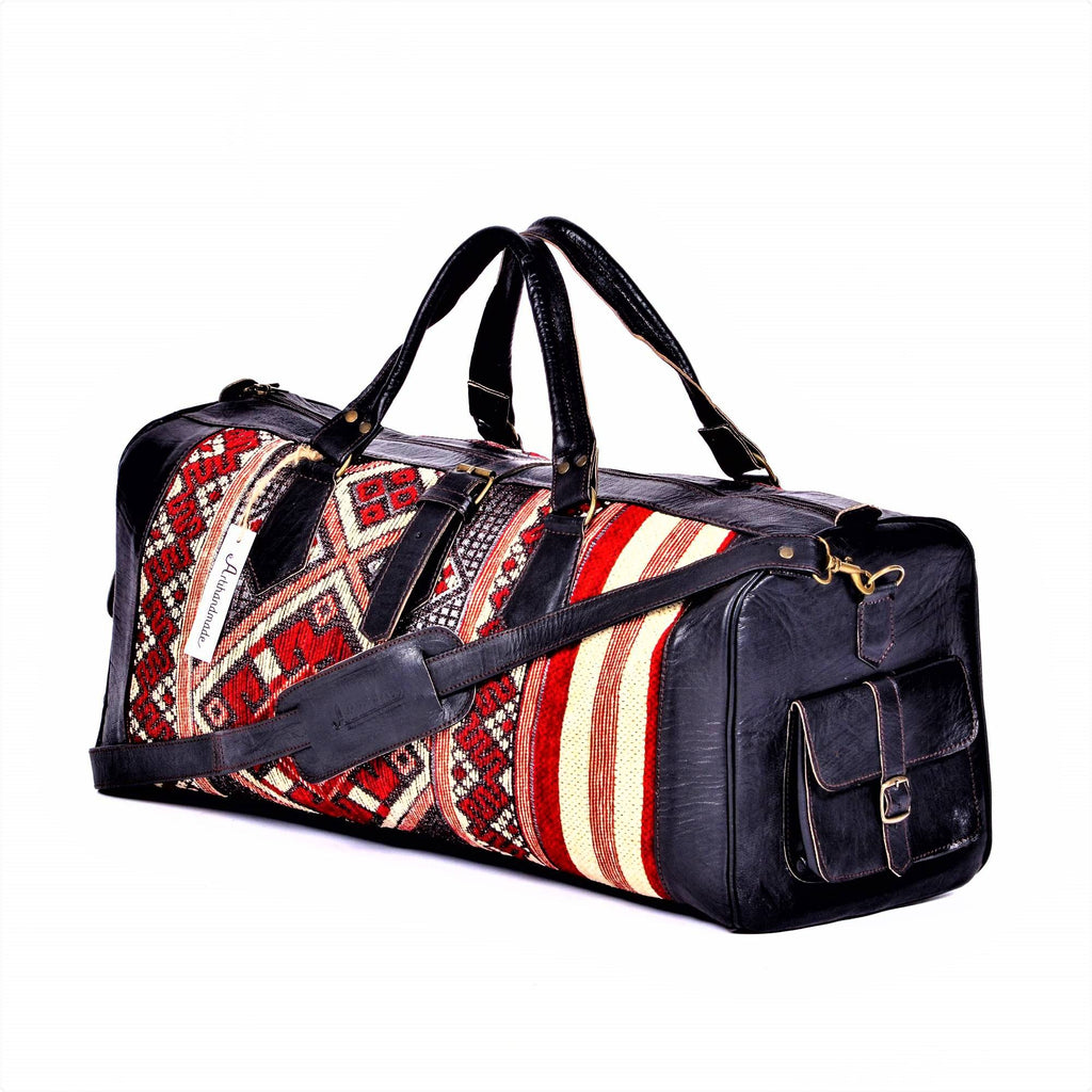 Handmade Leather Kilim Duffel Travel Bag