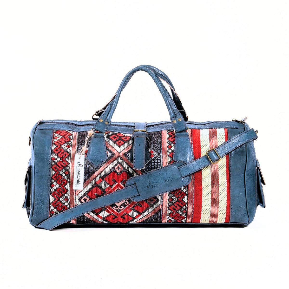 Boho leather kilim travel bag