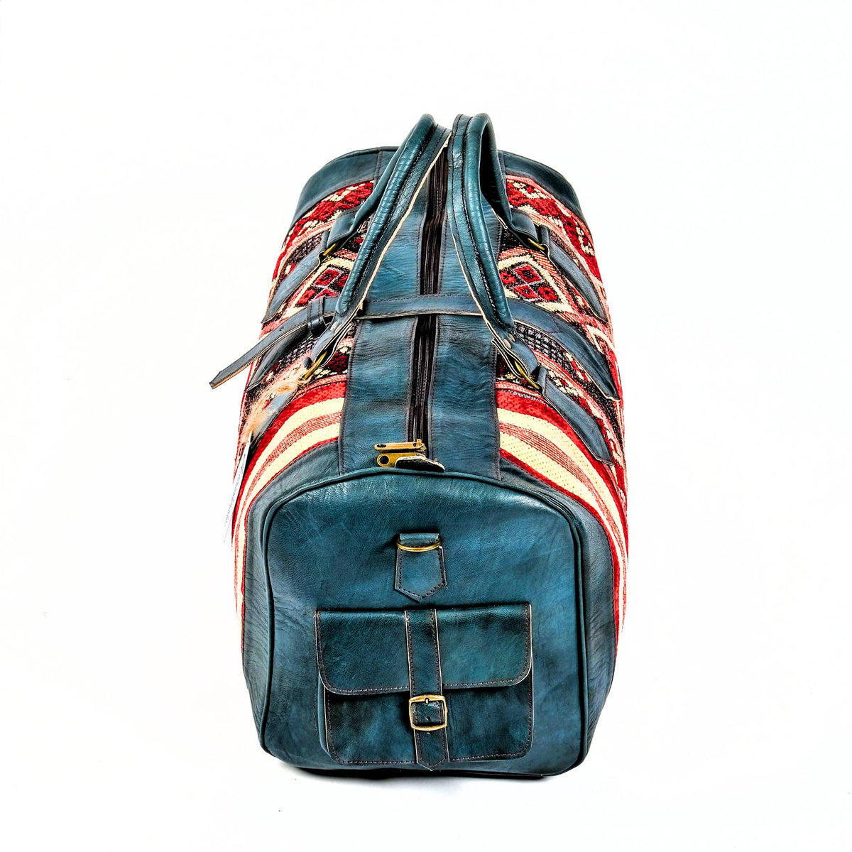 Handcrafted Leather Kilim Duffle Bag - Blue