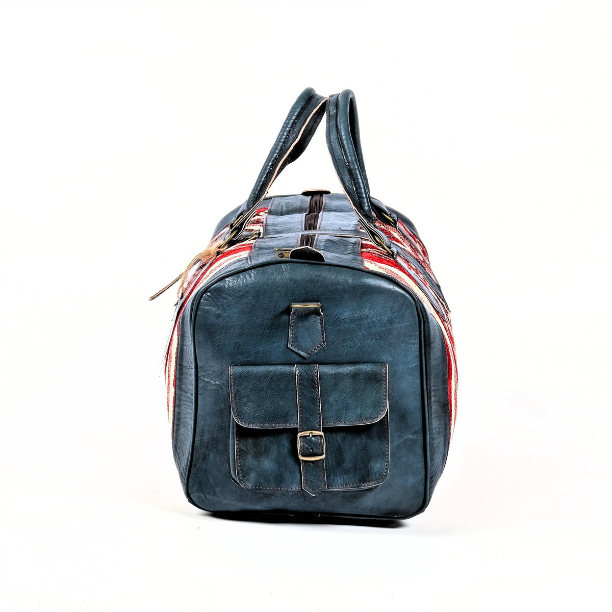 Handcrafted Leather Kilim Duffle Bag - Blue