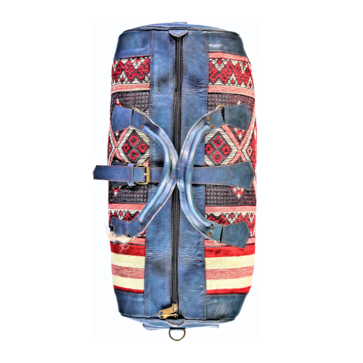 Handcrafted Leather Kilim Duffle Bag - Blue
