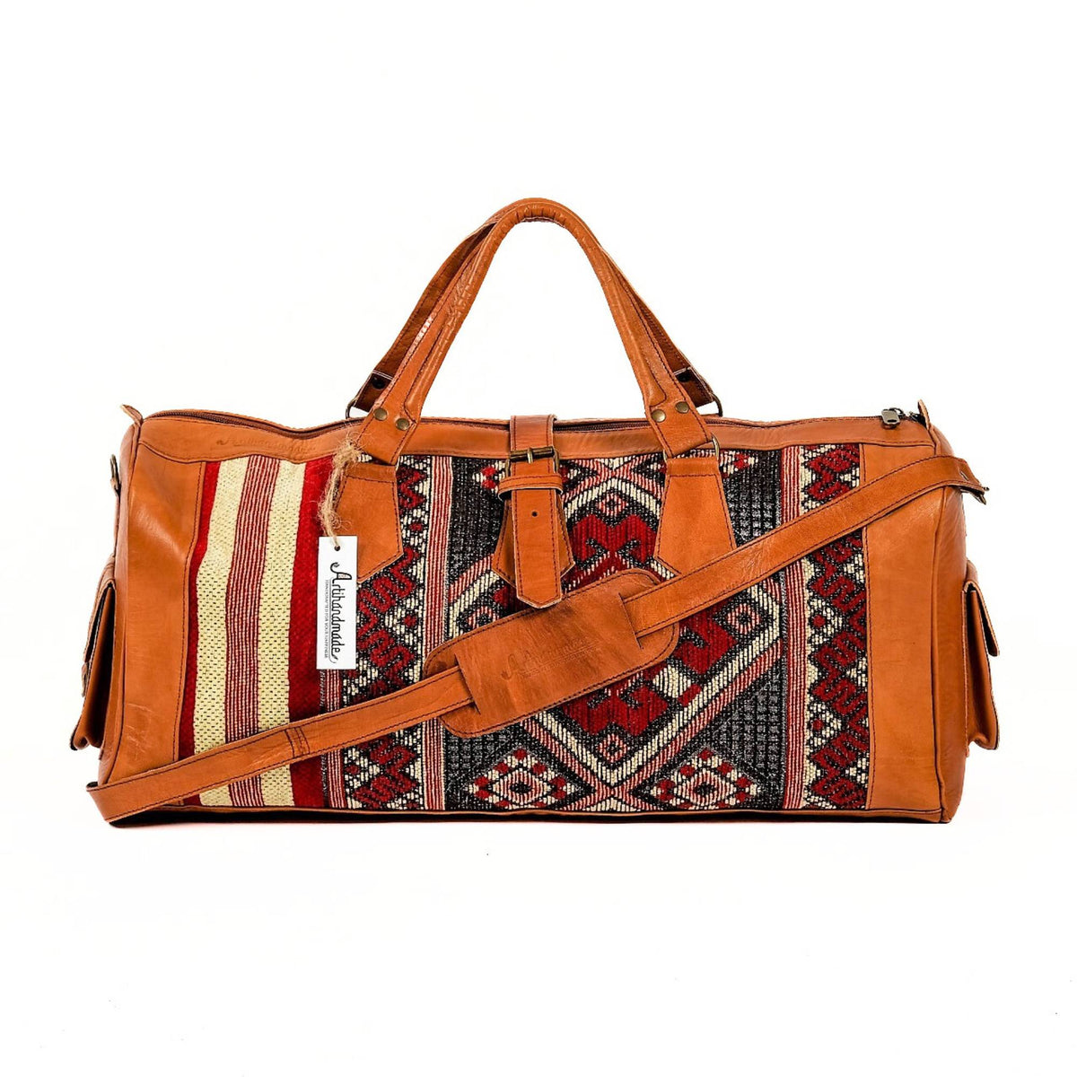 Premium Handcrafted Leather Duffel Bag - Cognac