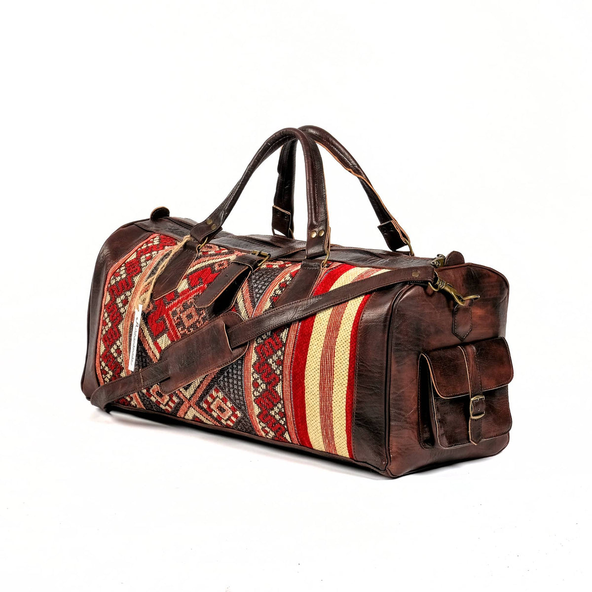 Boho leather kilim travel bag
