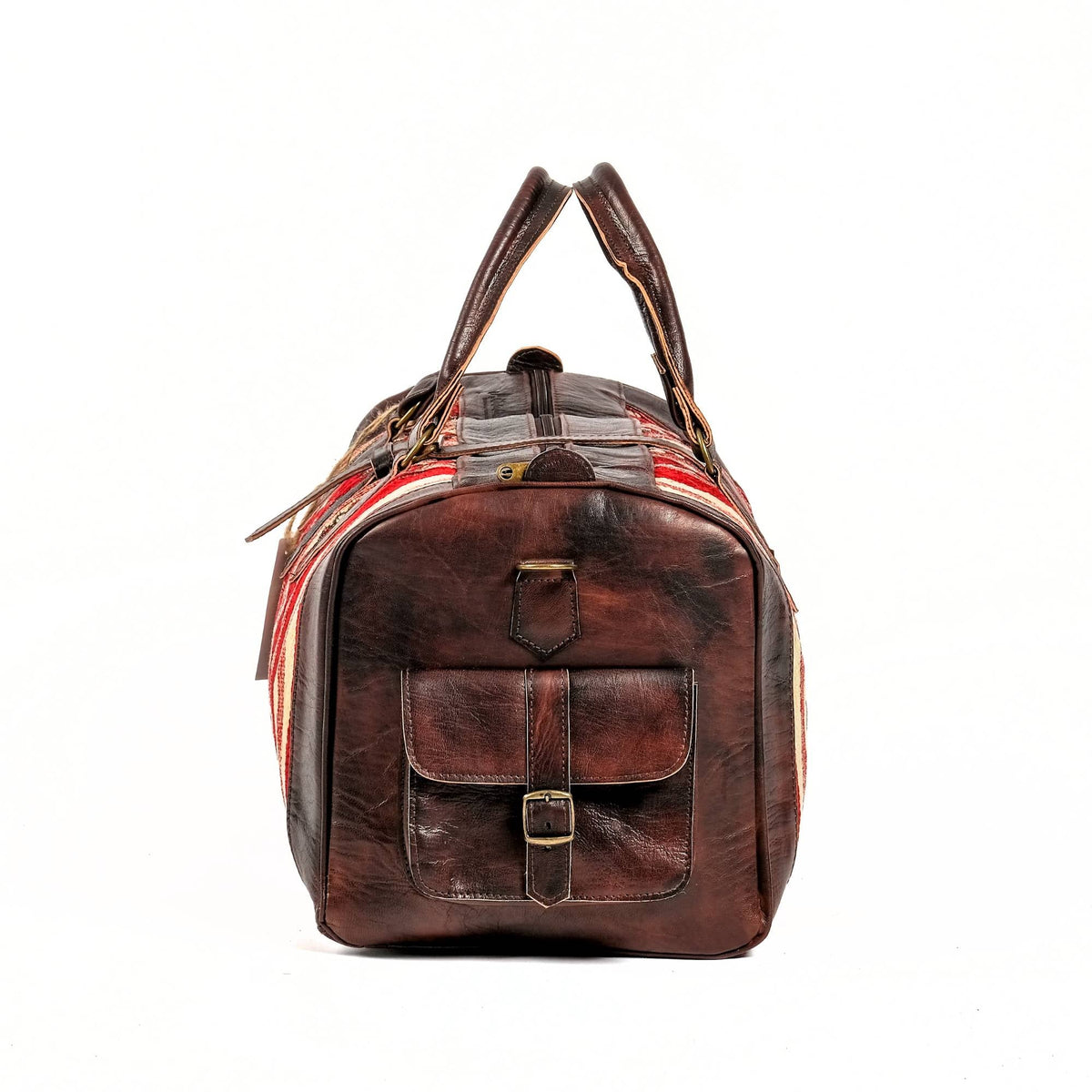 Artisan Leather Kilim Travel Duffel Bag - Dark Brown