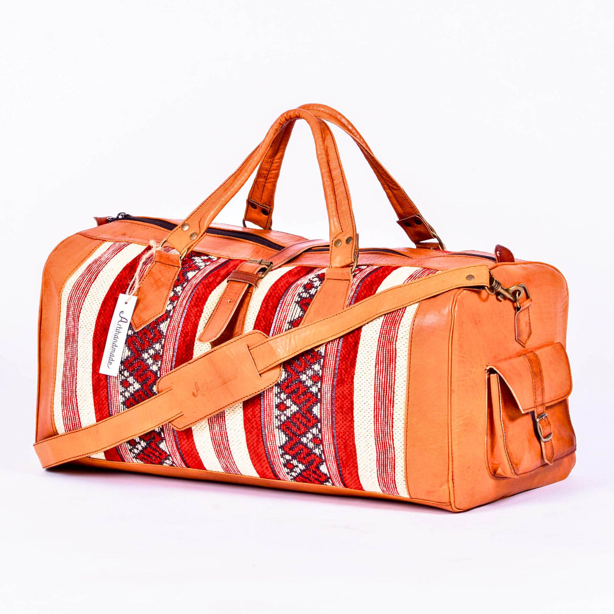 Boho leather kilim travel bag
