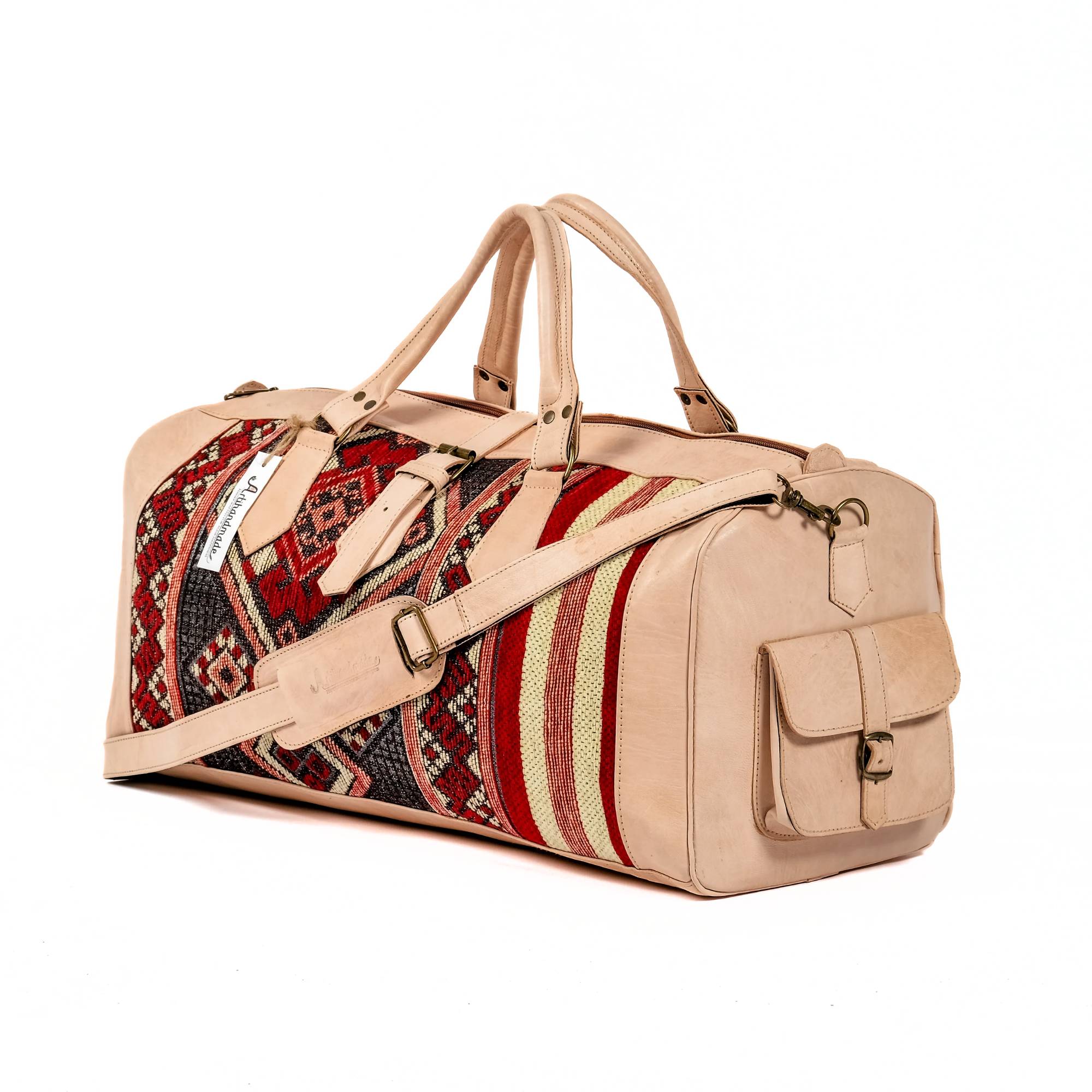 Artisan Leather & Kilim Travel Duffel Bag - Natural