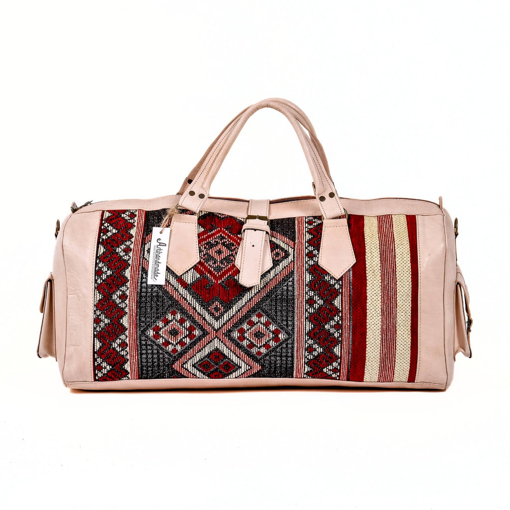 Artisan Leather & Kilim Travel Duffel Bag - Natural