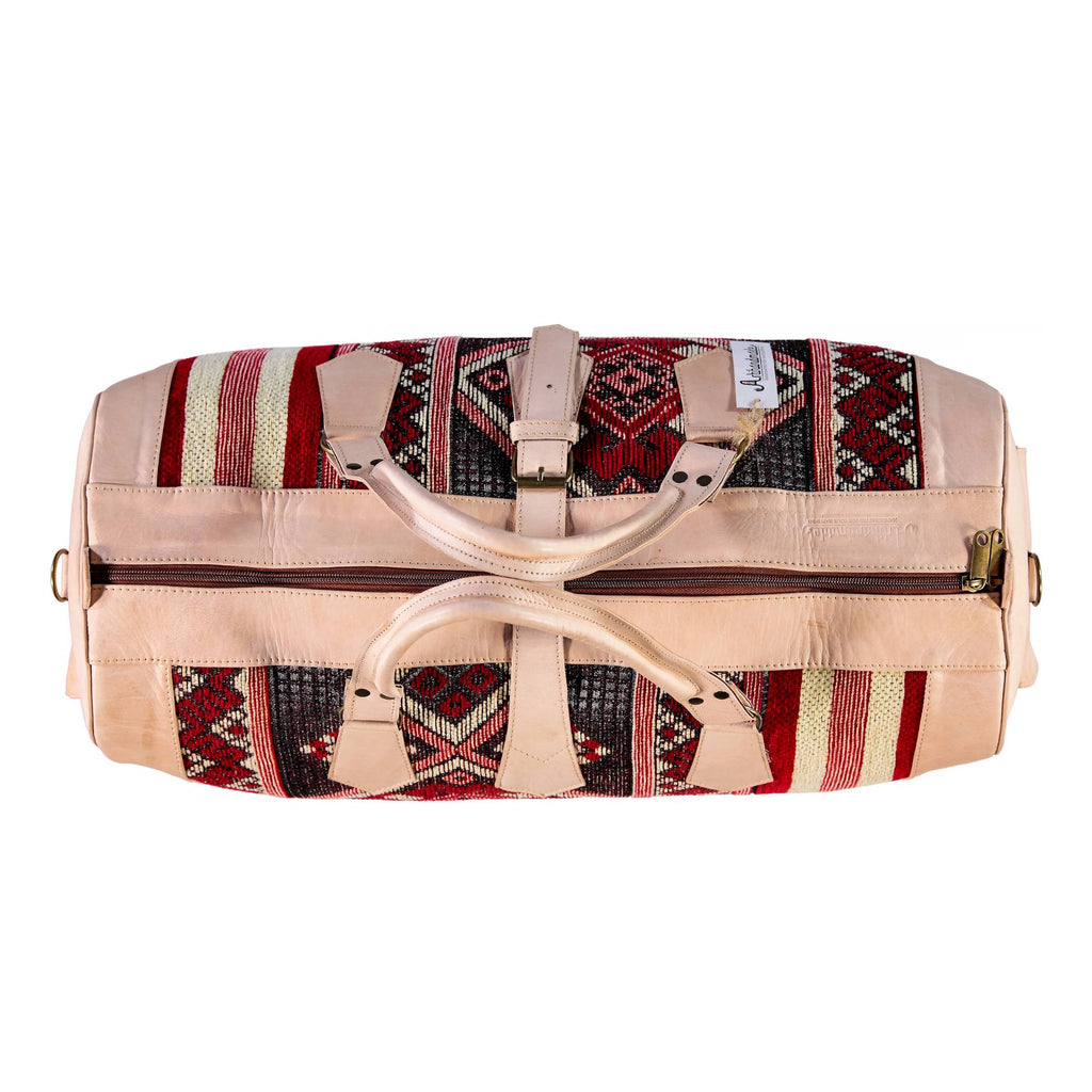 Artisan Leather & Kilim Travel Duffel Bag - Natural